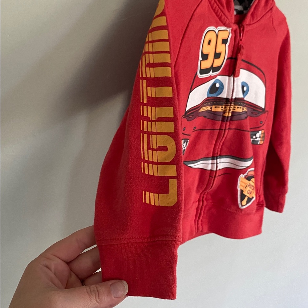Disney Pixar Cars Red Lightning McQueen Zip Up Hoodie Size 3T - Picture 3 of 9